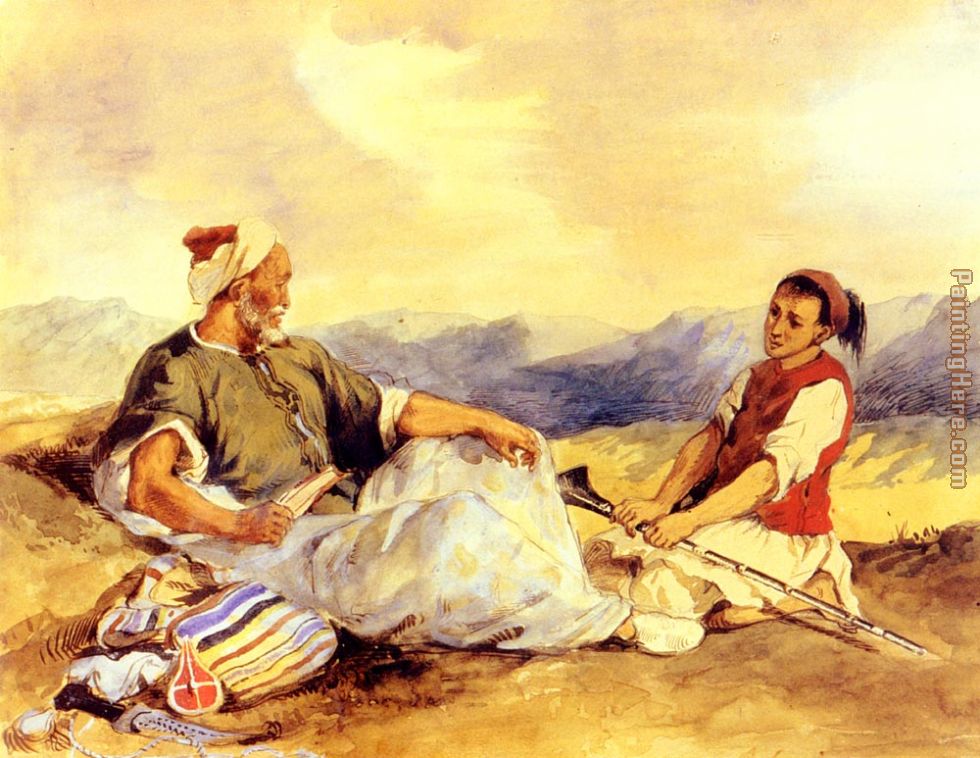 Eugene Delacroix Two Moroccans Seated In The Countryside